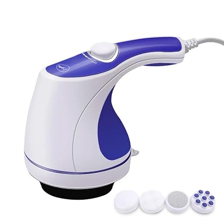 Pigeon Laze Electric Handheld Full Body Massager with 3 Massage Heads, Mesh Cover, Variable Speed Settings| For Pain Relief and Relaxation, Back, Arms, Leg & Foot| Blue & White