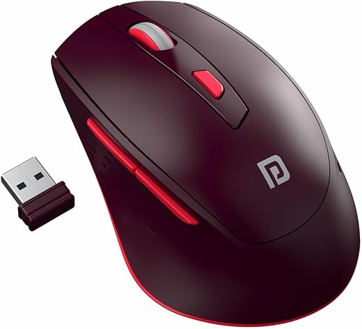 Portronics Toad 32 Wireless Mouse with 6 Buttons, 2.4 GHz Connectivity, 10m Working Range, Ergonomic Design, Adjustable Optical DPI, Auto Power Saving, for Laptop & PC (Red)