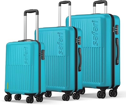 Safari Astra 8 Wheels 56, 66 and 76 Cms Small, Medium and Large Trolley Bags Hard Case Polycarbonate 360 Degree Wheeling System Luggage, Trolley Bags for Travel Set of 3, Suitcase for Travel, Cyan