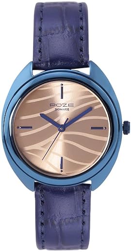 Sonata Poze Quartz Analog Blue Dial Leather Strap Watch for Women-SP80014WL01