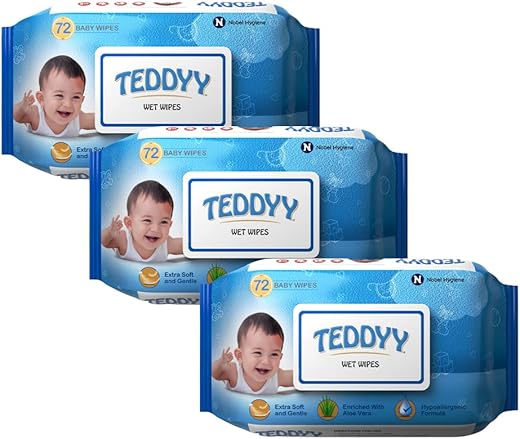 Teddyy Soft Cleansing Baby Wet Wipes with Lid | 216 Wipes | Special Germ Protection | Anti - Rash | Enriched With Aloe Vera and Vitamin E | 72 Wipes x 3 Packs