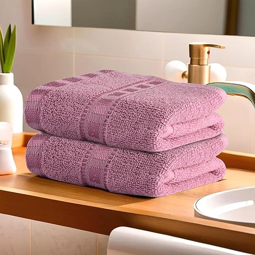 Urbane Home Pack of 2 Cotton Hand/Face Towels for Men & Women | Easily Washable | Workout Gym Napkins for Men | Pocket Towel - Pink