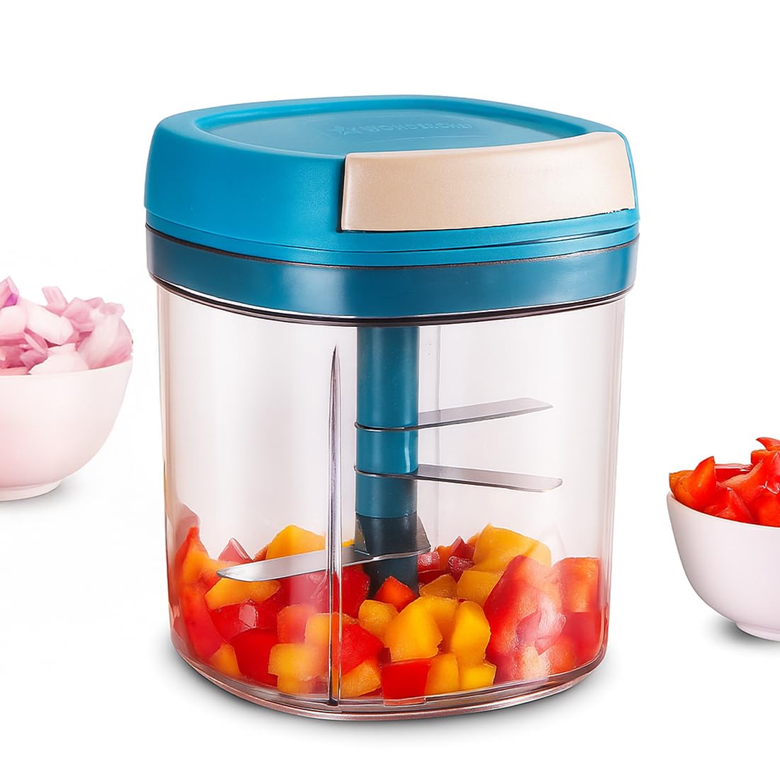 Wonderchef Pulse Vegetable String Chopper | Vegetable Cutter | 900ml | 6 Sharp Stainless-steel Blades for Precise Cutting | Transparent Bowl | Anti-slip Design | 1-Year Warranty