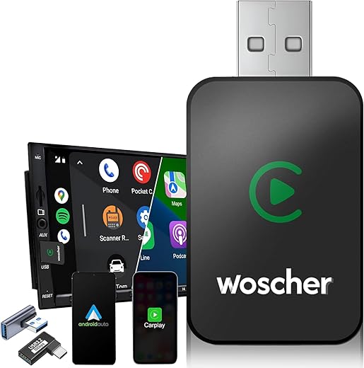 WOSCHER 2in1 Airlink Wireless Carplay Adapter and Android Auto Adapter for Car |Converts Wired to Wireless, Bluetooth Connectivity, Only for Cars with OEM Installed Wired Android Auto/CarPlay (Black)