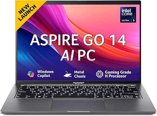 acer Aspire Go 14, Intel Core Ultra 5 125H (14th Gen),16GB DDR5 RAM/512GB SSD, WUXGA IPS, 14.0"/35.56 cm, Win 11, MS Office, Steel Gray, 1.5 kg, AG14-71M,Backlit Keyboard, AI Powered Premium Laptop