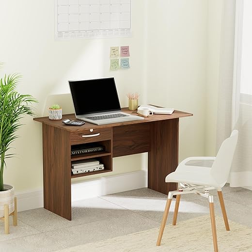 Amazon Brand - Solimo Altamore Engineered Wood Study Table and Office Desk with Drawer and 2 Shelves (Walnut Finish)