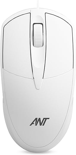 Ant Globe 10 Wired Optical Mouse with 1200 DPI, USB Connectivity, Lightweight Design, Durable 3 Buttons, Compatible with Windows/Mac/Linux White