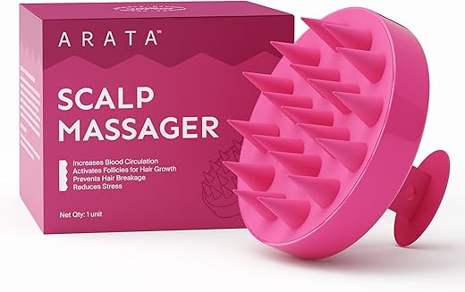 Arata Scalp Massager with Medical-Grade Silicone Bristles | For Dry, Oil Massage, Shampoo & Conditioning | Exfoliates, Boosts Hair Growth, Blood Flow, Prevents Dandruff & Hair Loss | For Men & Women