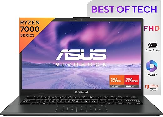 ASUS Vivobook Go 14, AMD Ryzen 3 7320U,Thin & Light (AMD Radeon iGPU/8GB RAM/512GB SSD/FHD/14/60Hz/42WHrs/Windows 11/M365 Basic (1Year)*/Office Home 2024/Mixed Black/1.38 kg) E1404FA-NK3325WS