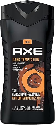 Axe Dark Temptation 3 In 1 Body, Face & Hair Wash for Men, Long-Lasting Refreshing Dark Chocolate Fragrance Natural Origin Ingredients, Removes Odor & Bacteria, Dermatologically Tested, 400ml