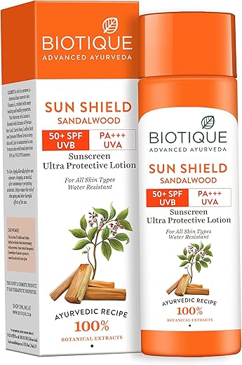 Biotique Bio Sandalwood Sunscreen Ultra Soothing Face Lotion, SPF 50+ |Ultra Protective Lotion| Keeps Skin Soft, Fair and Moisturized| Water Resistant| For All Skin Types| 190ml