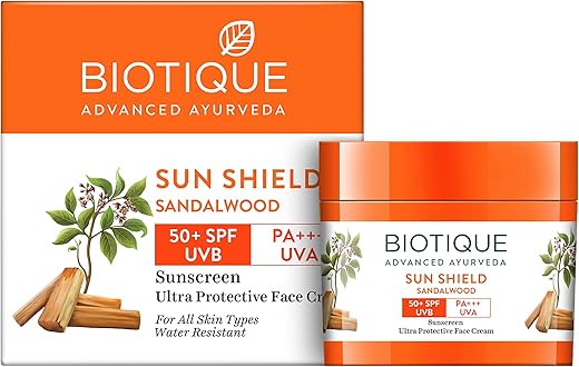 Biotique Bio Sandalwood Sunscreen Ultra Soothing Face Lotion, SPF 50+ |Ultra Protective Lotion| Keeps Skin Soft, Fair and Moisturized| Water Resistant| For All Skin Types| 50ml