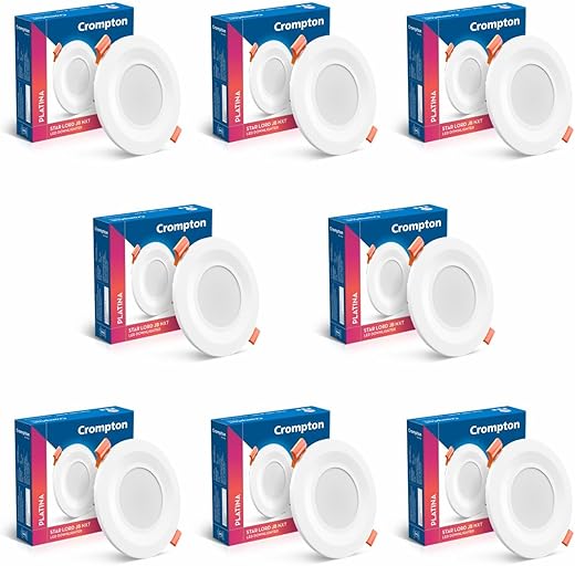 Crompton Star Lord JBNXT Junction Box Downlighter | 5W | Round | Natural White | Pack of 8 | Junction Box | Cutout: 3 inch, 75 mm | For use in halls, bedroom, kitchens, office, stores