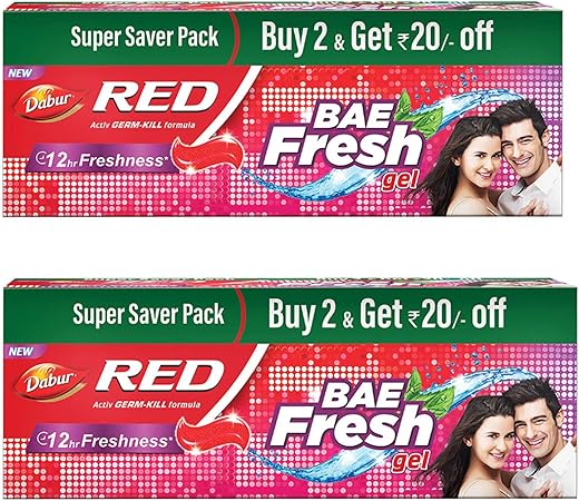 Dabur Red Bae Fresh Gel - 600gm (300gm*2) | Fights Bad Breath, Cavity Germs and Plaque | 12hr Freshness | Activ Germ-Kill formula