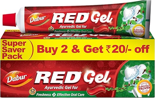 Dabur Red Gel Ayurvedic Toothpaste - 300g (150g x 2, Pack of 2) | Reduction in Bad Breath, Plaque & Gingivitis | Freshness with Protection | For Healthy Gums & Effective Dental Care