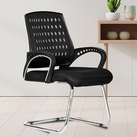 Da URBAN® Boom 03 Medium Back Mesh Visitor Chair | Heavy Dutty Cantilever Frame | Office Visitor/Study/Sitting| Professional Look Ergonomic Chair (Black)