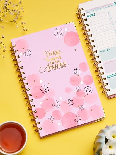 DOODLE Undated Daily Planner I A5 I Hard Cover I Wiro Bound I192 Ruled Pages I 80 GSM I Lay Flat Design I Metal Corners I Plan your day, To do List- (Amazing Today)