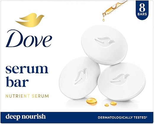 Dove Cream Bathing Beauty Bar with 1/4 Moisturising Cream For Soft, Smooth, Glowing Skin, 125 g (Pack of 8), White