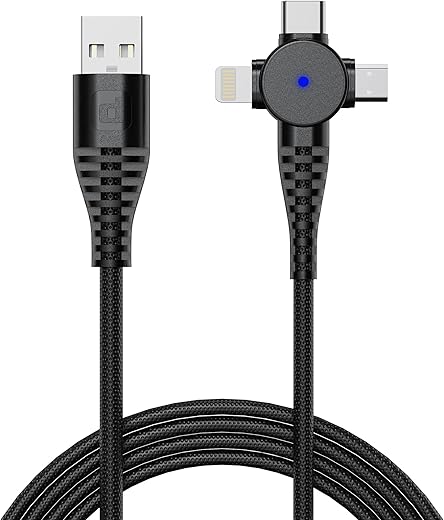 Dubstep Blaze Trinity 50W 3 in 1 USB Type C Cable 1 m USB-A to Type-C + MicroUSB + Type-L Fast Charge Cable (Compatible with Mobile, Tablet, Laptop, Black, One Cable)