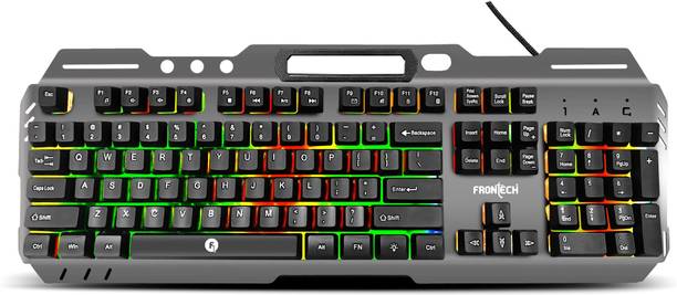Frontech Wired Keyboard | RGB Backlight Effect | 104 Keys With 1.5M Braided Cable KB-0049 Wired USB Standard Gaming Keyboard Compatible with Desktop, Laptop, Mac  (Grey, Black)