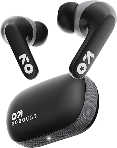 GOBOULT Z20 Truly Wireless Bluetooth Ear Buds with 51H Playtime, Zen Calling ENC Mic, Made in India, Low Latency Gaming, Touch Controls, Rich Bass Drivers, TWS Earbuds Bluetooth Wireless (Jet Black)