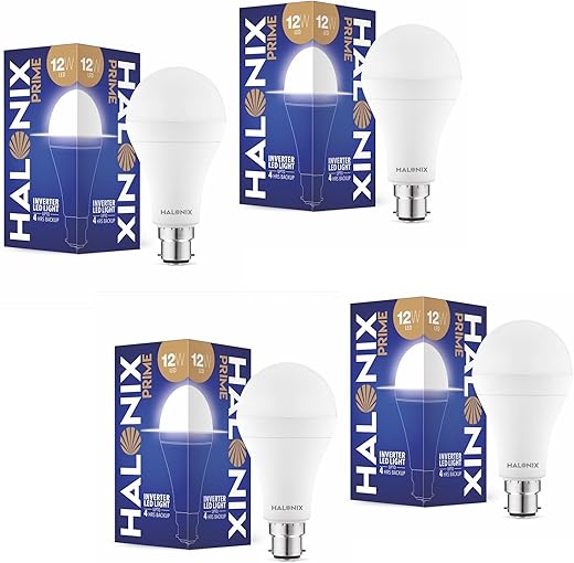Halonix 12W B22D Emergency Inverter LED Bulb| Cool Day Light (6500K) | Energy Efficient | 4 Hour Battery Backup | Li-on Battery | Pack of 4