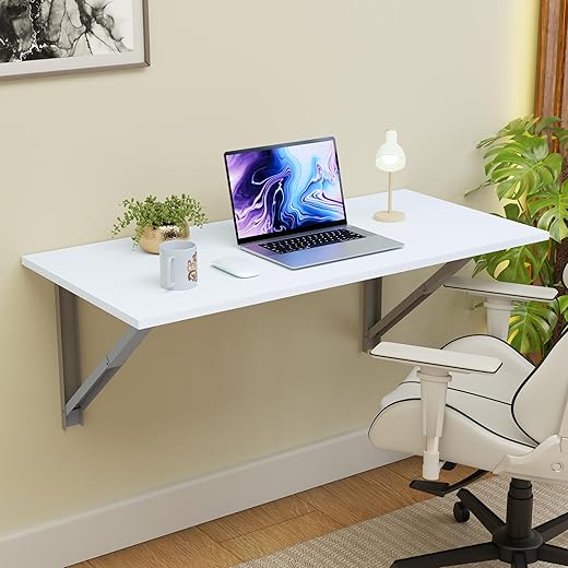 Kuber Industries 32x16 Inch MDF Wooden Wall Mount Table Foldable for Study Room and Office | Round Corner Wall Mounted Dining Table and Desk for Work | White
