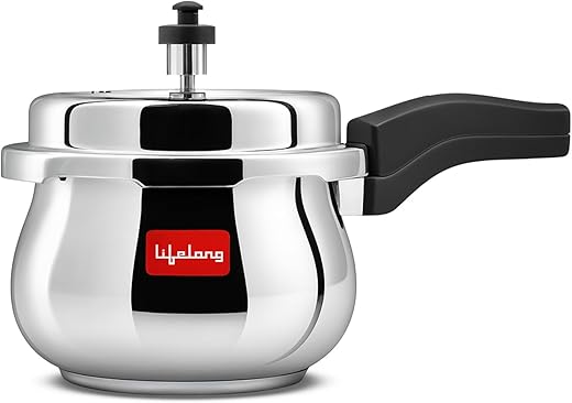Lifelong Stainless Steel Curve Pressure Cooker 3Liters | Induction & Gas Stove Compatible with Outer Lid, ISI Certified & Lock System |Safe & Durable Kitchen Essential with 5 Years Warranty (Silver)