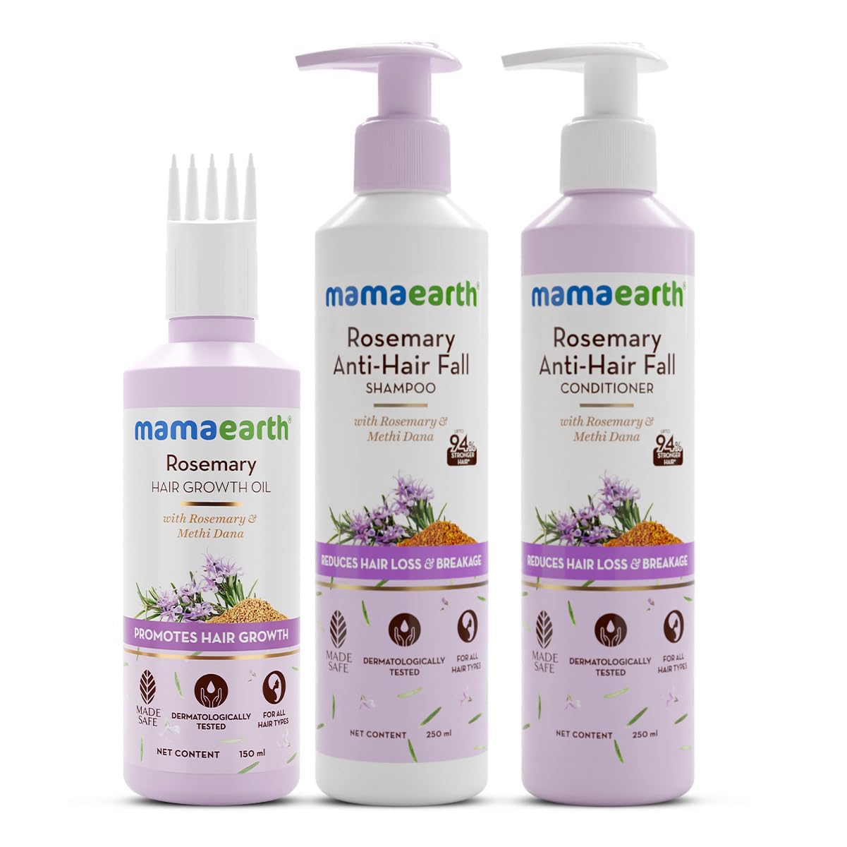 Mamaearth Rosemary Hair Fall Control Kit | Gives up to 94% Stronger Hair | Up to 93% Less Hair Fall | Made Safe Certified | For Men & Women | 650 ml