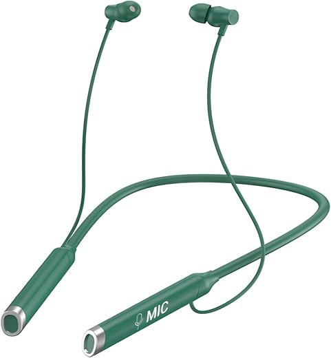 MIC Bluetooth Neckband New GB03 with Playback Long Battery Life & Extra Bass Smart Magnetic Buds Green
