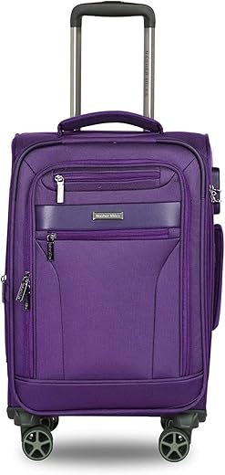 Nasher Miles Berlin Expander Soft-Sided Polyester Cabin Luggage 20 inch | 55cm | 8 Wheels Small Trolley Bag for Travel | Suitcase (Purple)