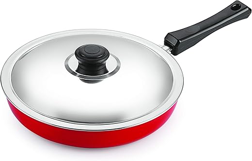 Nirlon Nonstick Aluminium Frying Pan (26CM) with Steel Lid, 2.25 Litre
