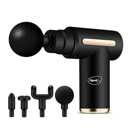 Pigeon Pulse Gun Massager With Digital Display,4 Heads,6 Speed,Rechargeable,Handheld,Percussion Muscle For Full Body Pain Relief,Muscle Relaxation Of Neck,Shoulder,Back,Foot For Unisex (Black)