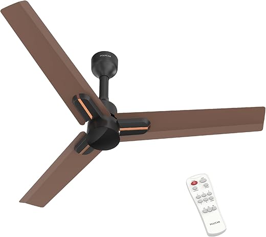 Polycab Wizzy Neo 1200mm 5-Star BLDC, Remote Ceiling fan for Living Room| 55% Energy Saving, 100% Copper, High Air Delivery, 6 Speed Setting, Reversible & Timer | 4-yr Warranty【Brown Copper】