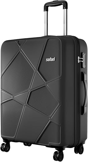 Safari Pentagon Pro 8 Wheels 66Cm Medium Size Checkin Trolley Bag, Hard Case Polypropylene 360º Wheeling Luggage for Men & Women, Travel Bag, Suitcase for Travel, Trolley Bags for Travel, Black