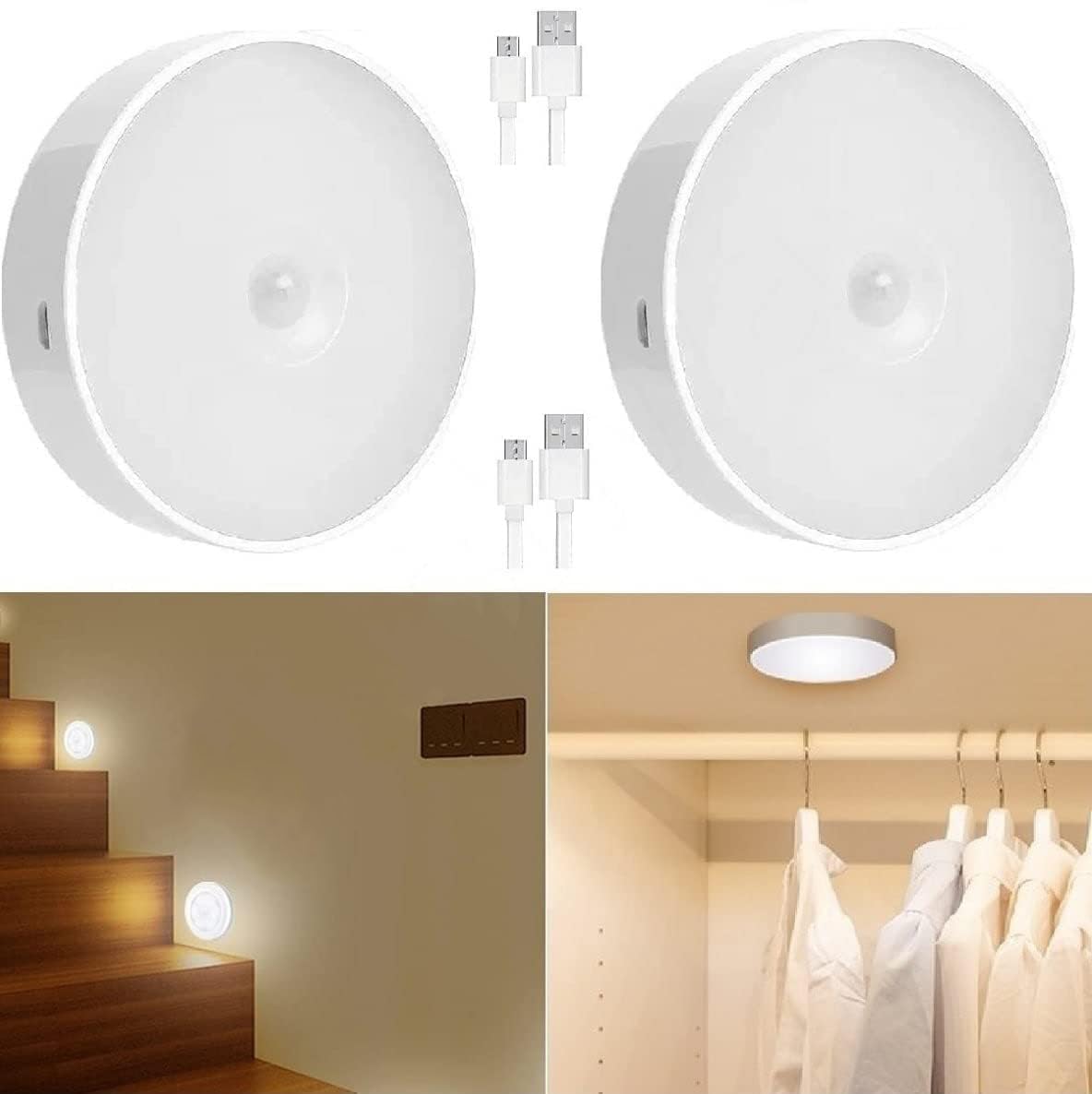 SONORO KATE Motion Sensor LED Night Light – Wireless USB Rechargeable Magnetic Lamp with Auto/On/Off Modes, Self-Adhesive Stick-On Closet, Wardrobe, Bedroom, Hallway & Stairs Lighting (1)