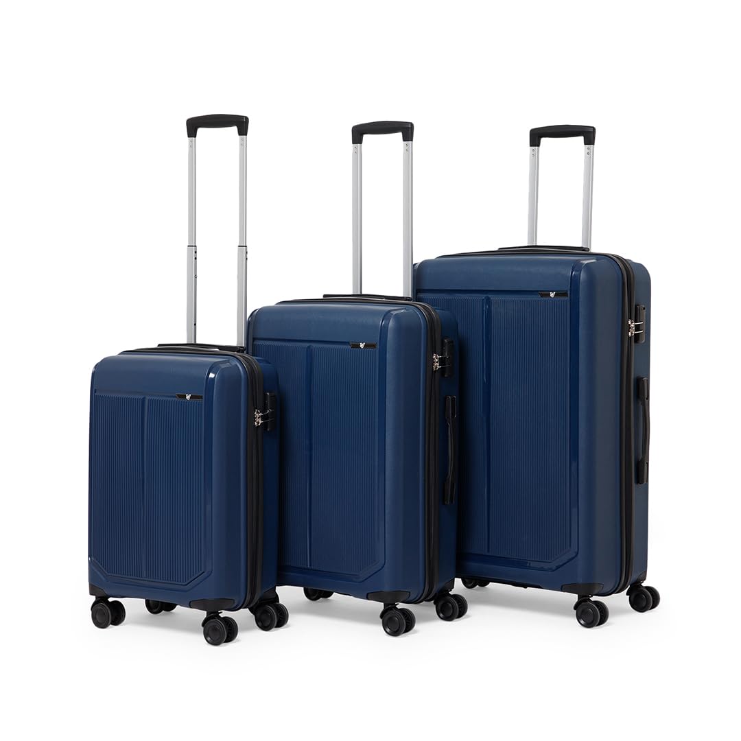 V by Verage Megatron Set of 3 Pcs, Luggage Trolley Suitcase Hard Sided 8 Wheels Number Lock 3-Years Warranty (S+M+L, Navy Blue)