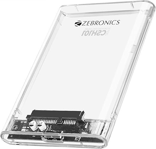 Zebronics 2.5" SSD/HDD Enclosure, Max. 4TB Storage, Upto 5Gbps Transfer Speed, Tool-Free Slide Design, USB to Micro B Connector, Windows, Mac, Linux Support, Transparent Case (CSH101)