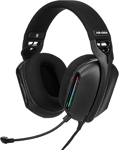Amazon Basics RGB Wired Gaming On Ear Gaming Headphone, 2 Meter Braided Cable, with Mic, Breathable Fabric Earcups, Sleek Design, 3.5mm Connector (USB A only for RGB, Black)