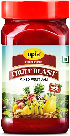 Apis Fruit Blast Mixed Fruit Jam for Breakfast with Real Fruit Ingredients Made with 7 Type of Fruit Pulp | 100% Vegetarian 1kg Jar