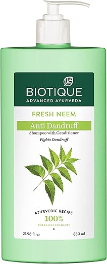Biotique Fresh Neem Anti Dandruff Shampoo and Conditioner | Controls Dandruff | Eliminates Dryness, Flaking, and Itching | Hair Looks Fresh and Lustrous |Suitable for All Skin Types | 650ml