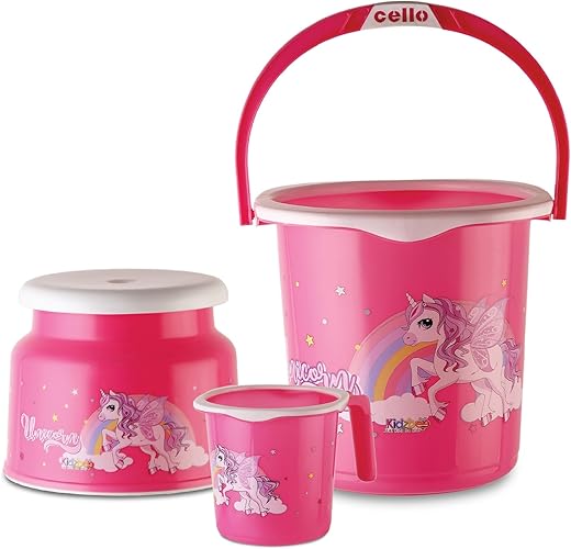 Cello Kidzbee Unicorn Splash Bathroom Set | Sturdy and Durable | Lightweight and Rigid | Easy to Clean and Attractive Design | Pink, Set of 3