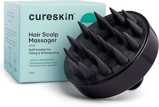 Cureskin Head Massager with Medical-Grade Silicone Bristles | Hair Massager for Hair Growth | Scalp Massager Shampoo Hair Brush, Exfoliating, Oil Massage, Anti-Dandruff