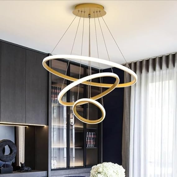 Desidiya® Modern Double 3-Ring LED Pendant Light Lamp - Warm White Hanging Ceiling Pendant Light, Elegant Finish for Home & Living Spaces & Living Room Ceiling Light