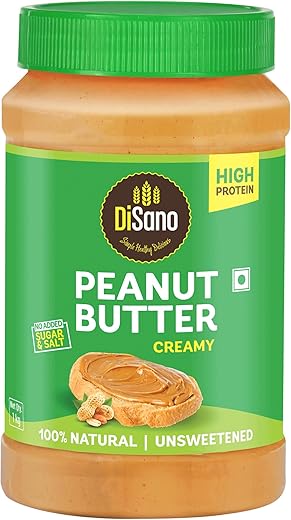 DiSano Natural Peanut Butter Creamy 1kg, Unsweetened, High Protein Peanut Butter with No Added Sugar or Salt, Nut Butter Spread, 100% Roasted Peanuts