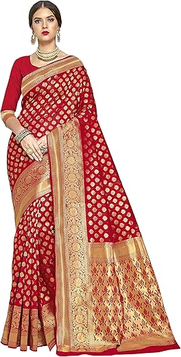 Glory Sarees Women's Woven Pure Soft Kanjivaram Silk Saree Banarasi Style With Blouse Piece for Wedding