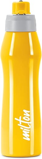 MILTON Active 1000 Stainless Steel Water Bottle with Spout Mouth 885 ml, Single Walled, ISI Certified I Leak Proof Lid, Rust Proof I For School, Office, Gym I Yellow