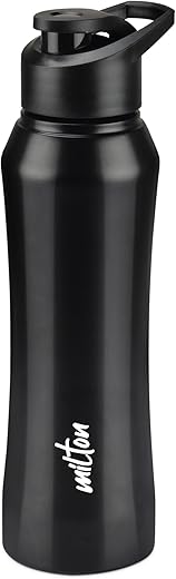 MILTON Comet 1000 Stainless Steel Water Bottle 1000 ml, Single Walled, ISI Certified I Leak Proof Lid, Rust Proof I For School, Office, Gym I Black