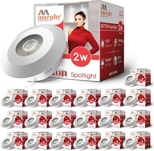 Murphy Polycarbonate 2W LED Button Spot Lights | Pack of 20 | Warm White | Premium Mood Lighting for Home & Office