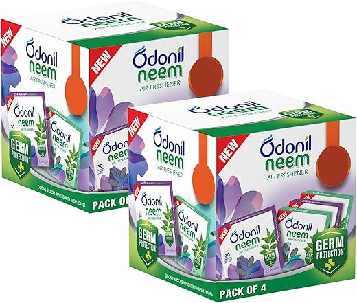 Odonil Bathroom & Toilet Air Freshener Neem Mixed Fragrance Blocks - 384g (48g x Pack of 8) | Fragrances- Jasmine, Lavender, Orchid, Rose| Long Lasting Fragrance | Lasts upto 30 days | Germ Protection
